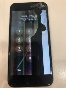 iphone6S 画面割れ　液晶漏れ　液晶縦線　落下